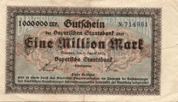 Német Birodalom/Weimari Köztársaság/München/Bayerische Staatsbank 1923.8.1. 1000.000M T:III