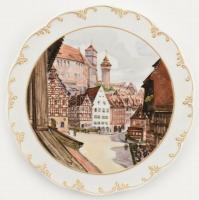 Classic Rose Rosenthal Group Hans Gründl: Nürnberg porcelán fali dísztál, hibátlan, jelzett, d: 27 cm