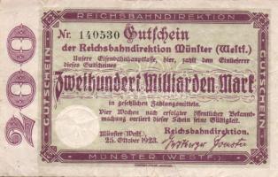 Német Birodalom/Weimari Köztársaság/Német Birodalmi Vasutak/Münster 1923.10.25. 200.000.000.000M T:II/III R!