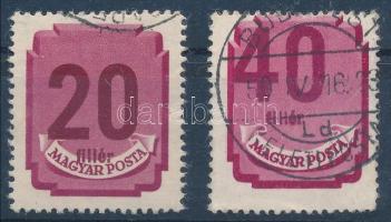 1946 Forint-fillér portó 20f és 40f elcsúszott értékszámokkal / Mi 181X + 183X Postage due stamps with shifted numbers