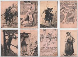 KARL PALATZKY - 38 db első világháborús katonai saját kézzel rajzolt tábori posta levelezőlap (K.u.k...