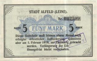 Német Birodalom/Weimari Köztársaság/Alfeld 1918.12.1. 1M, 2M, 5M, 10M, 20M komplett sor! T:I,II