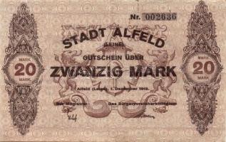 Német Birodalom/Weimari Köztársaság/Alfeld 1918.12.1. 1M, 2M, 5M, 10M, 20M komplett sor! T:I,II