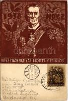 1938 Nov. 2. - Vitéz Nagybányai Horthy Miklós. Fametszet / woodcut s: Harmos K. + 1938 Komárom visszatért So. Stp (EK)