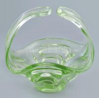 Dekoratív üveg kínáló, anyagában színezett, kis kopással, 22x22x16 cm