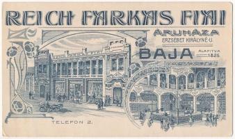 Baja, Reich Farkas Fiai áruháza az Erzsébet királyné utcában, belső. Alapítva 1825. Art Nouveau, floral reklám (non PC) (EK)
