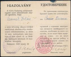 1945 január 22. a svájci követség orosz-magyar kétnyelvű mentesítő igazolványa / Swiss embassy Russian-Hungarian bilingual protective id (Schutzpass)