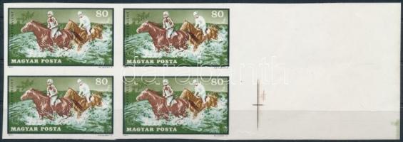 1971 Lósport 80f vágott fázisnyomat négyestömb óriási ívszéllel, a piros és a fekete színek hiányával / Mi 2705 imperforate phase print block of 4 with large margin, red and black colour omitted