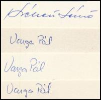 9 db bélyegtervező művész, grafikus aláírása általuk tervezett képeslapon: Dargay, Kass János, Eszes...