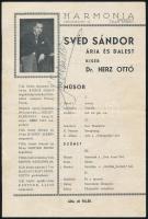 cca 1940 Svéd Sándor operaénekes aláírt műsorreklám