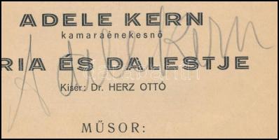 Adele Kern kamaraénekesnő estjének műsora, a művész autográf aláírásával