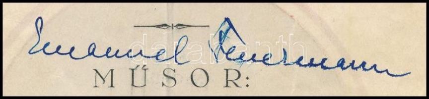 Feuermann Emanuel gordonka művész estjének műsora, a művész autográf aláírásával