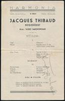 Jacques Thibauld hegedűművész estjének műsora, a művész autográf aláírásával