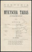 1933 Debrecen, Mykyscha Taras zongoraestjének műsora a művész autográf aláírásával / autograph signature