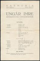 1934 Debrecen, Ungár Imre zongoraestjének műsora a művész autográf aláírásával / autograph signature