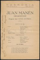1934 Debrecen, Juan Manén hegedűestjének műsora a művész autográf aláírásával / autograph signature