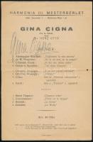 1936 Szeged, Gina Cigna ária és dalest műsora a művész autográf aláírásával / autograph signature