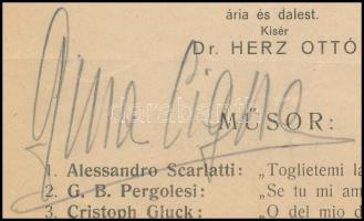 1936 Szeged, Gina Cigna ária és dalest műsora a művész autográf aláírásával / autograph signature