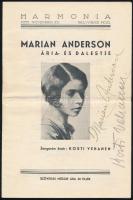1935 Szeged, Marian Anderson ária és dalest műsora a művész autográf aláírásával / autograph signature