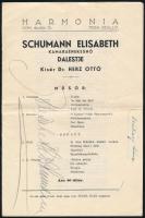 1935 Szeged, Schumann Elisabeth dalestjének műsora a művész autográf aláírásával / autograph signature
