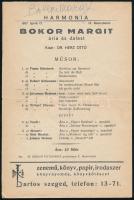 1937 Szeged, Bokor Margit ária és dalestjének műsora a művész autográf aláírásával / autograph signa...