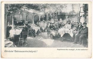 1909 Budapest XVI. Rákosszentmihály, Engelbrecht-féle vendéglő a Zöld vadászhoz, kerthelyiség (EK)