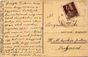 1933 Enying, utca, református templom, autó (EB)