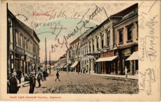 1904 Kaposvár, Korona utca, Korona szálló, üzletek. Szabó Lipót kiadása