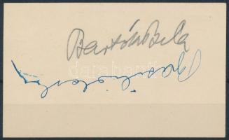 Bartók Béla és Basilides Mária autográf aláírása Győry Béla zenepedagógus névjegyén