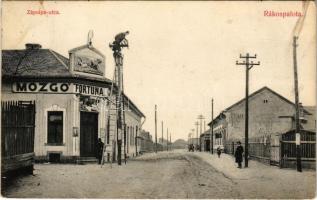 1913 Budapest XV. Rákospalota, Zápolya utca, Fortuna Mozgó mozi, villanyszerelés, fűszerkereskedés üzlete. Fischer Dezső és társa kiadása