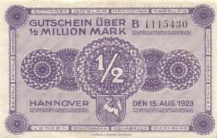 Német Birodalom/Weimari Köztársaság/Hannover/Vereinigung niedersächsischer Handelskammern 1923.8.15. 1/2Million M T:I