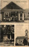1928 Fedémes, Fedénes (Heves); Hangya fogyasztási szövetkezet üzlete, Kántor tanító-lak, Római Katolikus templom, lovaskocsi (EK)