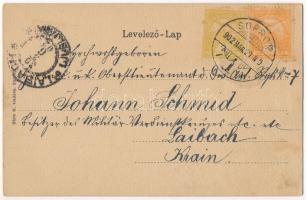 1902 Sopron, Deák tér, SVEV villamos. Blum. N. kiadása. Címeres szecessziós keret, Art Nouveau, lith...