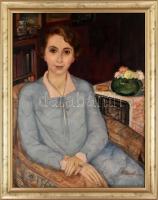Kliené Róna Klára (1901-1987): Art deco hölgy, 1929. Olaj, vászon, jelzett. Restaurált, dublírozott. Dekoratív fakeretben, 86×65 cm