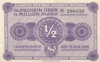 Német Birodalom/Weimari Köztársaság/Hannover/Vereinigung niedersächsischer Handelskammern 1923.8.15. 1/2Million M, 5000.000M, 10.000.000M, 50.000.000.000M T:II,III