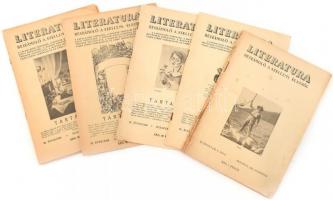 1931-1936 Literatura irodalmi-művészeti folyóirat 6 db száma (VI., IX., XI. évf.), közte egy sérült, kissé foltos