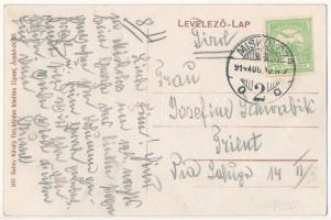 1914 Budapest IV. Újpest, Árpád és István út sarok, villamos, áruház, cukrászda, üzletek. Selley Kár...