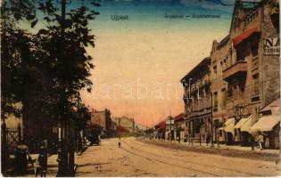 1915 Budapest IV. Újpest, Árpád út, Nasser Testvérek, Weber férfi szabó, Kozma fényképész, gőzmosoda, üzletek (fl)