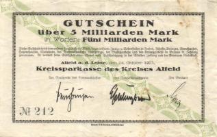 Német Birodalom/Weimari Köztársaság/Alfeld, Kreissparkasse 1923.10.24. 5000.000.000M T:III+