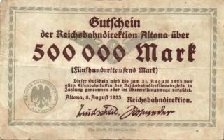 Német Birodalom/Weimari Köztársaság/Német Birodalmi Vasutak/Altona 1923.8.8. 500.000M T:III