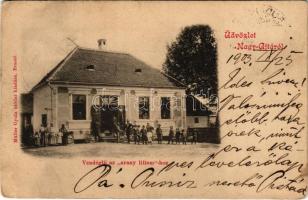 1903 Nagyajta, Nagy-Ajta, Aita Mare; Vendéglő az Arany Liliomhoz, étterem. Müller Gyula utódai kiadása / restaurant (kis szakadás / small tear)