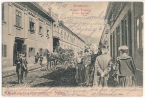 1905 Oravica, Oravita; Karana (Korona) szálloda, Josef Winter üzlete. Weisz Félix kiadása, montázs / Hotel, shops, montage (EK)