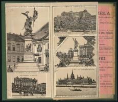 cca 1896 Budapest nevezetességeit bemutató leporelló, feliratozva, hátoldalában Szilágyi Béla könyv-...