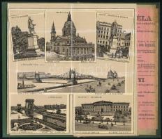 cca 1896 Budapest nevezetességeit bemutató leporelló, feliratozva, hátoldalában Szilágyi Béla könyv-...