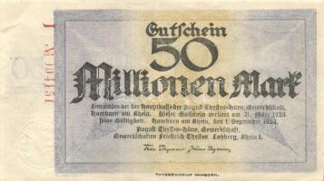 Német Birodalom/Weimari Köztársaság/Hamborn/August Thyssen-Hütte 1923.9.1. 50.000.000M (2x) T:I-,II+