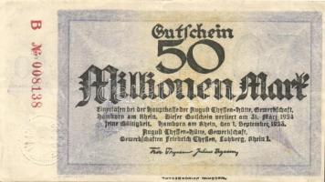 Német Birodalom/Weimari Köztársaság/Hamborn/August Thyssen-Hütte 1923.9.1. 50.000.000M (2x) T:I-,II+