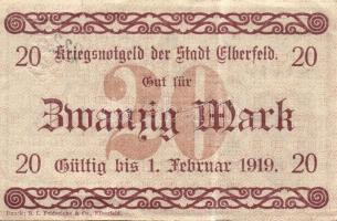 Német Birodalom/Weimari Köztársaság/Elberfeld 1918.10.25. 20M fekete "Wieder in Verkehr bis 30....