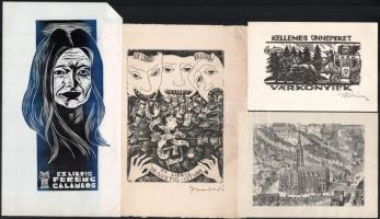 12 db ex libris és kisgrafika, főleg magyar, klf technikák, részben jelzettek