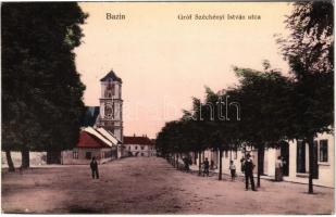 Bazin, Bösing, Bözing, Pezinok; Gróf Széchenyi István utca, templom. Kautny Ferenc kiadása / street, church