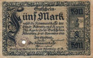 Német Birodalom/Weimari Köztársaság/Altenburg 1918.11.15. 5M hivatalos érvénytelenítéssel T:II-/III